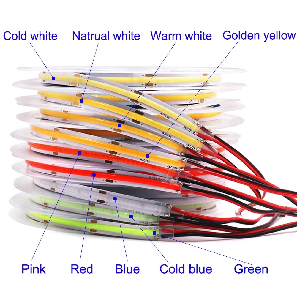 12V COB Light Strip, Width 8mm, 10mm for LED Profiles