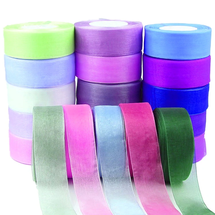 Factory Custom Solid Color 100% Nylon Sheer Organza Ribbon Chiffon Silk Ribbon