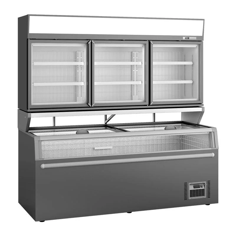 Loja de conveniência congelador com visor refrigerado de porta de vidro de temperatura dupla