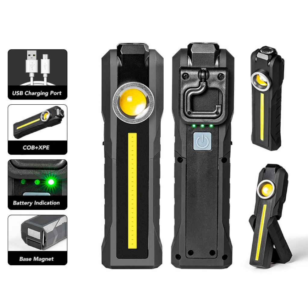 Wholesale/Supplier Outdoor Portable LED Rechargeable COB Work Light with Base Magnet for Car Inspection Hanging Hook 5 Flashing Mode Work Flash Spot Light