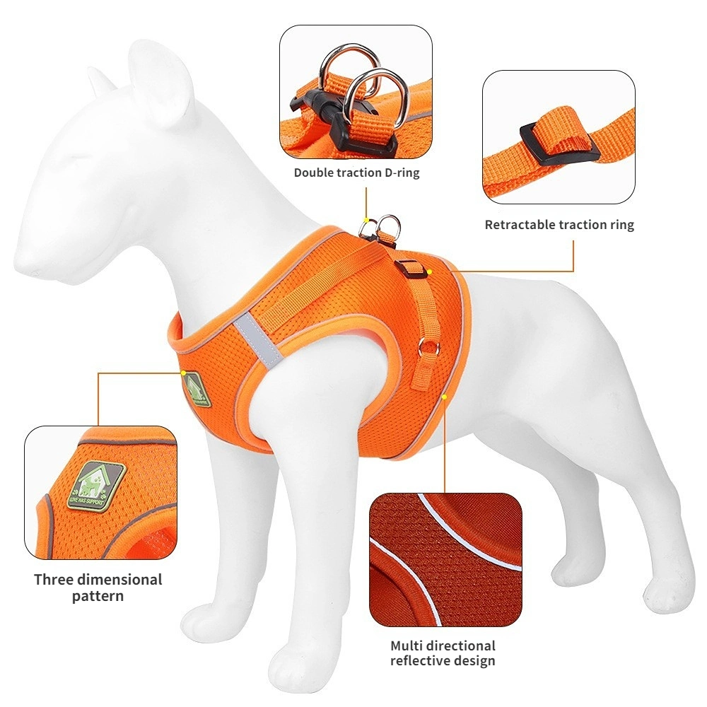Nouveau gilet pour sangle de poitrine en PET Type chien corde de traction réglable Produits PET pour corde à chiens respirante et réfléchissante