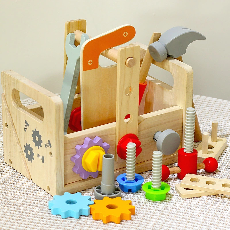 Children's Wooden Portable Toolbox Toys Boys Early Education Puzzle Screw