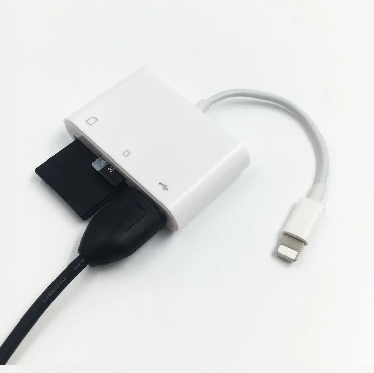 Leitor de cartões Lightning para USB SD TF 3 em 1 Adaptador OTG para Apple Phone11/12/13/iPad/iPod Touch