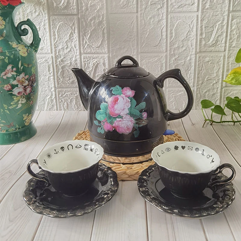 1.0L Floral Design High quality/High cost performance  White and Black Ceramic Body Cordless Teapot Electric Water Kettle From Chinese Manufacture