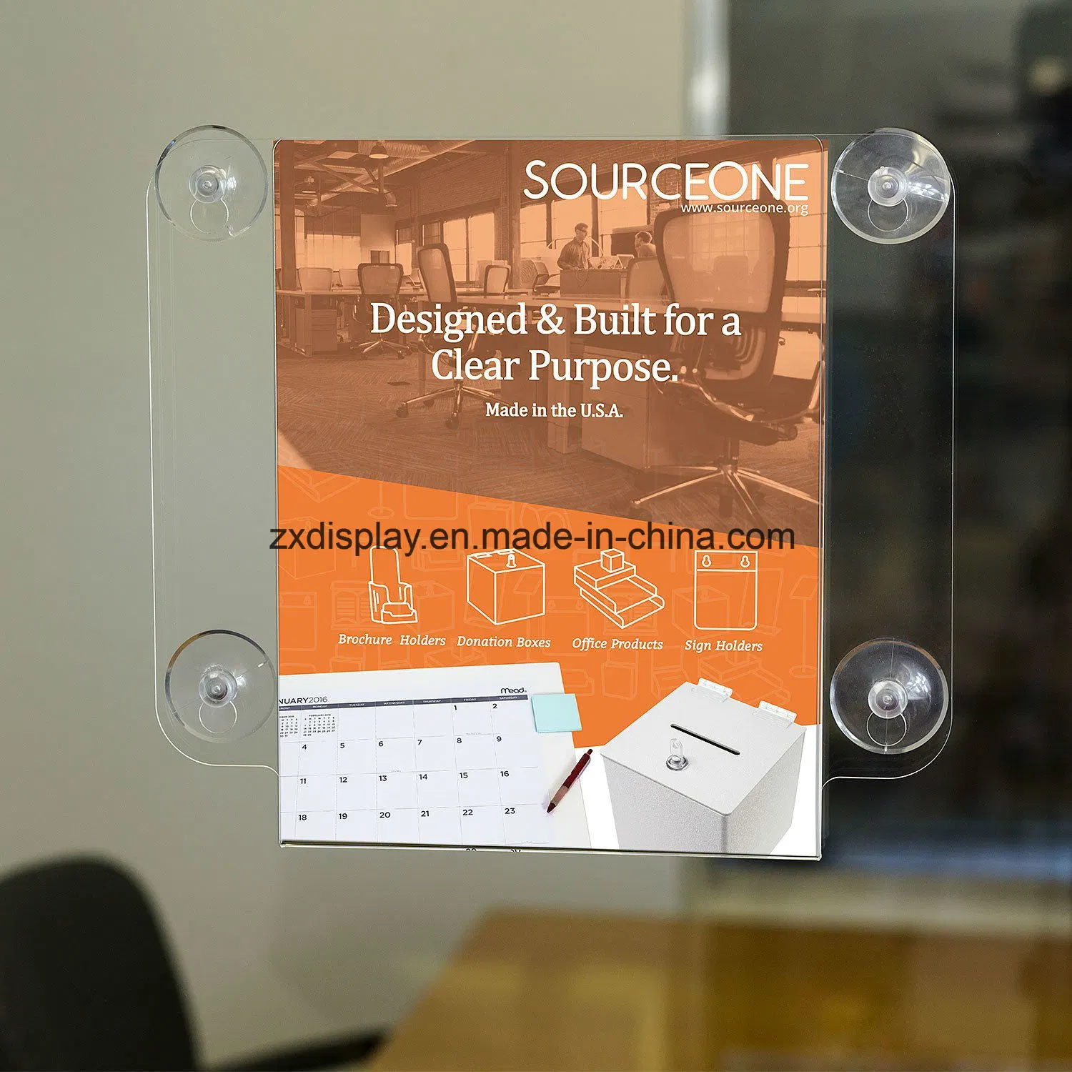 Clear Acrylic Glass Door and Window Sign Holder Display with Suction Cup