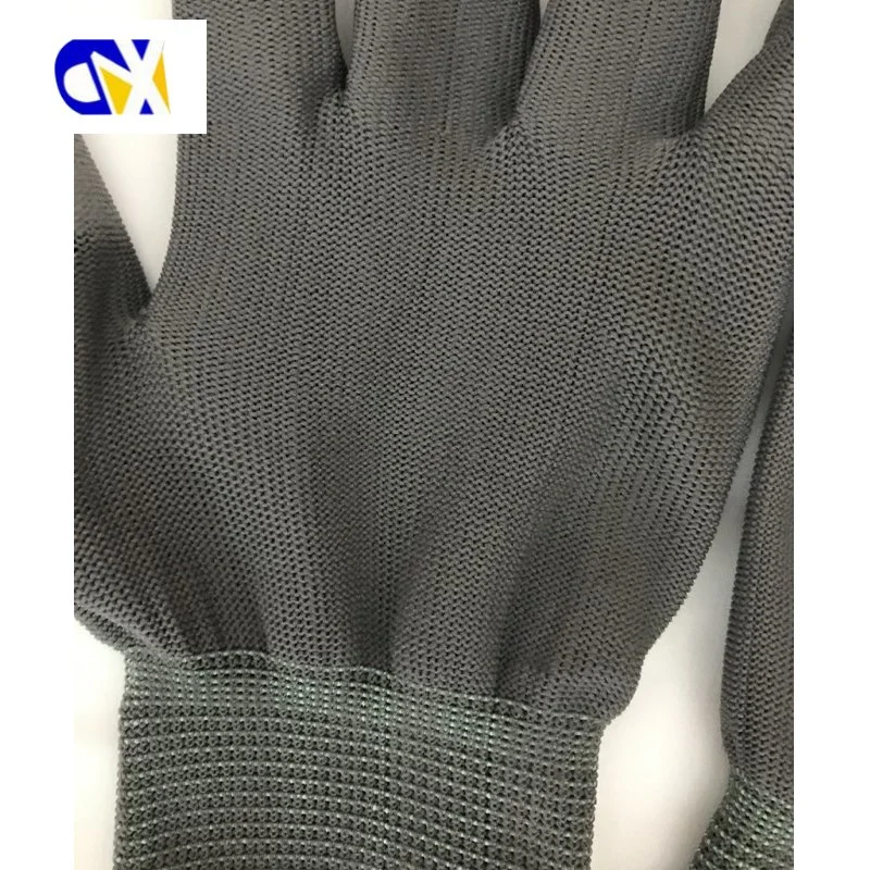 Gray Nylon Knitted PU Coated Finger Safety Work Gloves