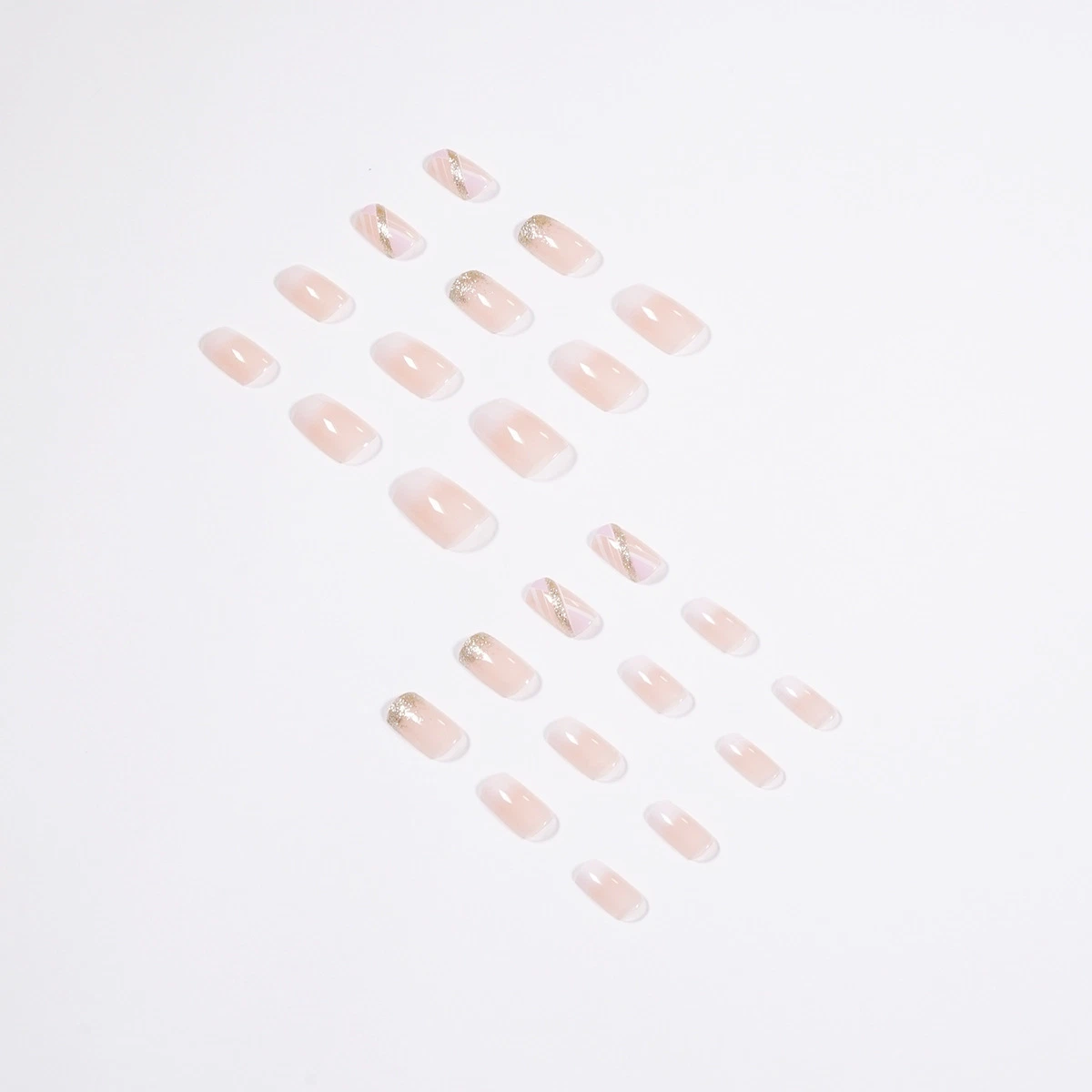 24PCS Fake Nails Arylic Nails Geometric Glitter Nail Art Gradient Beauty Nail