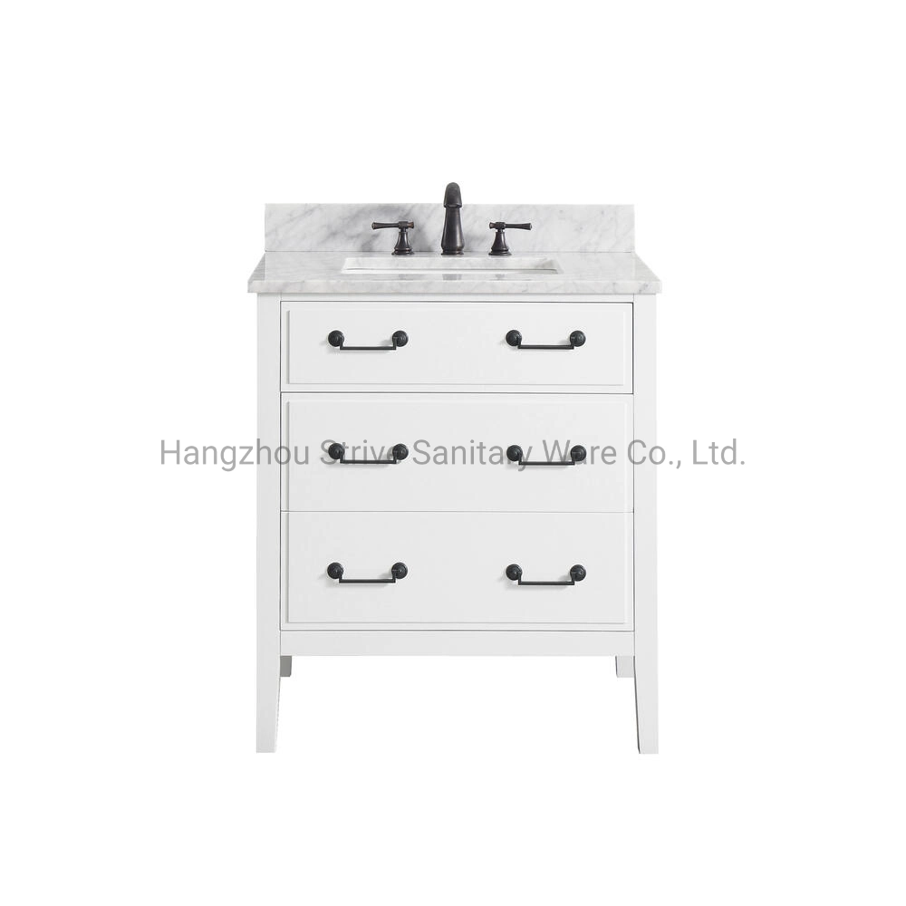 25-Inch Free-Standing White Artificial Stone Top Solid Wood Bathroom Vanity