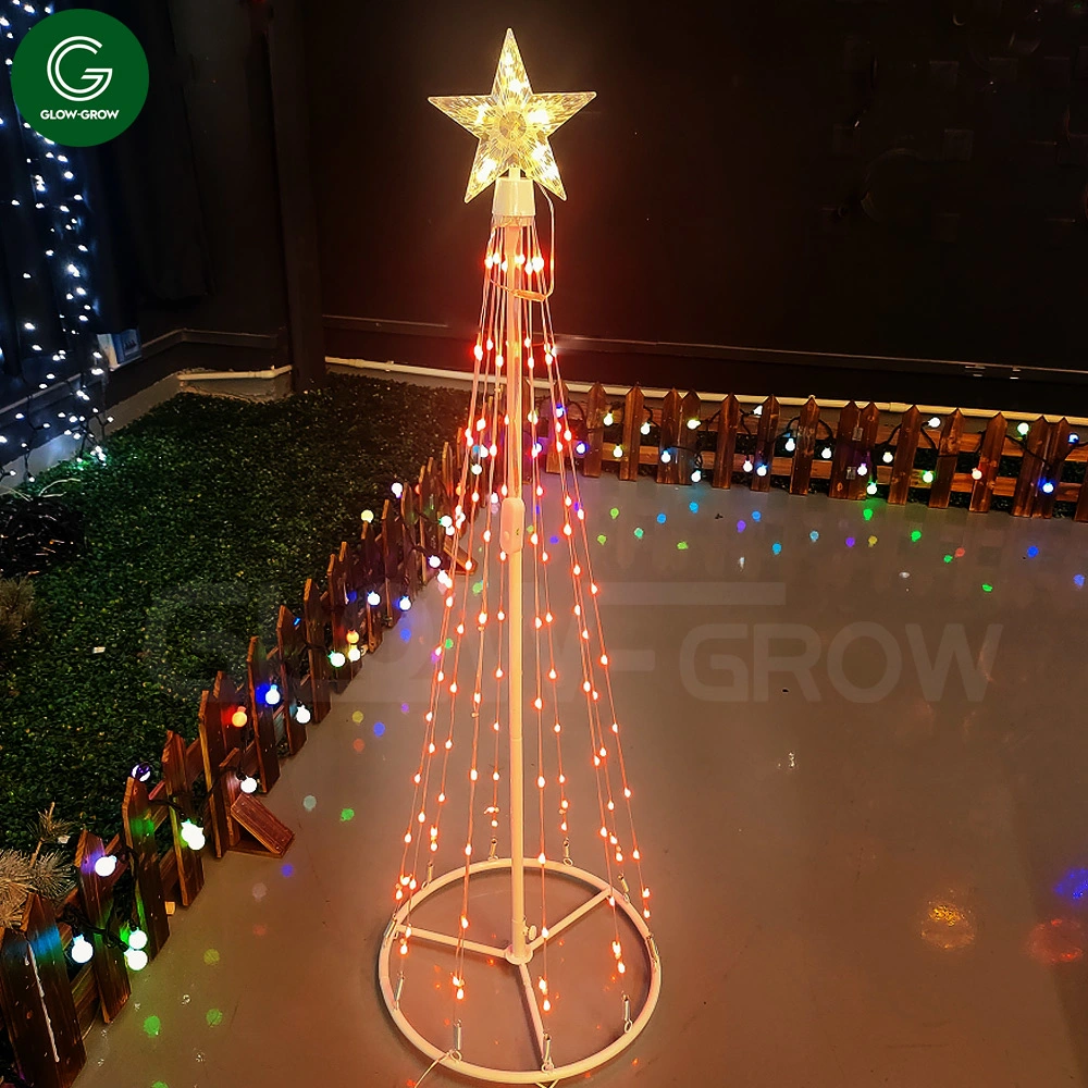 Multicolor LED Animated Tree Lightshow Lighted Cone Wire Artificial Tree with Star Topper Lights for Yard Patio Garden Outdoor Christmas Decoration