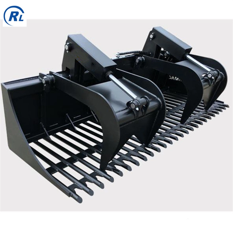 Qingdao Ruilan Customize Skid Steer Attachments Quick Hitch Log Grass Grapple Root Rake