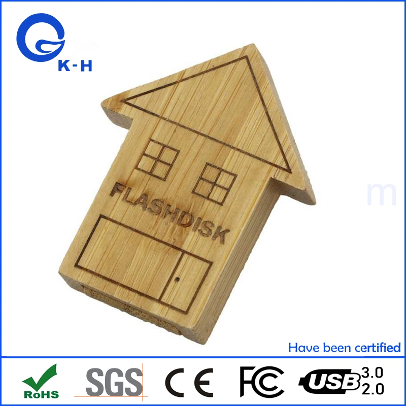 Wooden House chaves USB Flash 16GB, 32GB, 64GB gravura de armazenamento de 128 GB