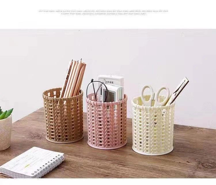 Rattan Woven Plastic Circular Hollow Storage Pen Organizer