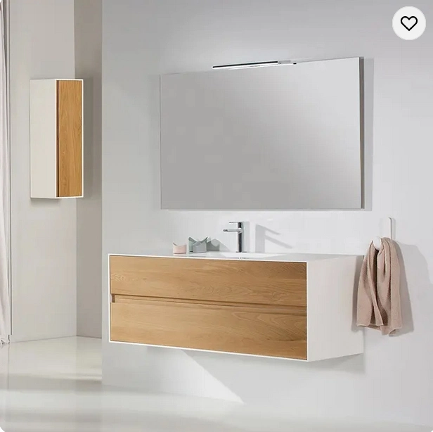 Muebles de cabina de tocador de suelo de diseño independiente Tocador de baño azul con lavabo doble y espejo