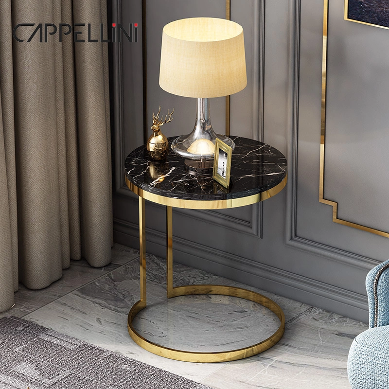 Modern Design Gold Metal Round Center Table Small Sofa Side Table Living Room Furniture White Top Marble Coffee Table