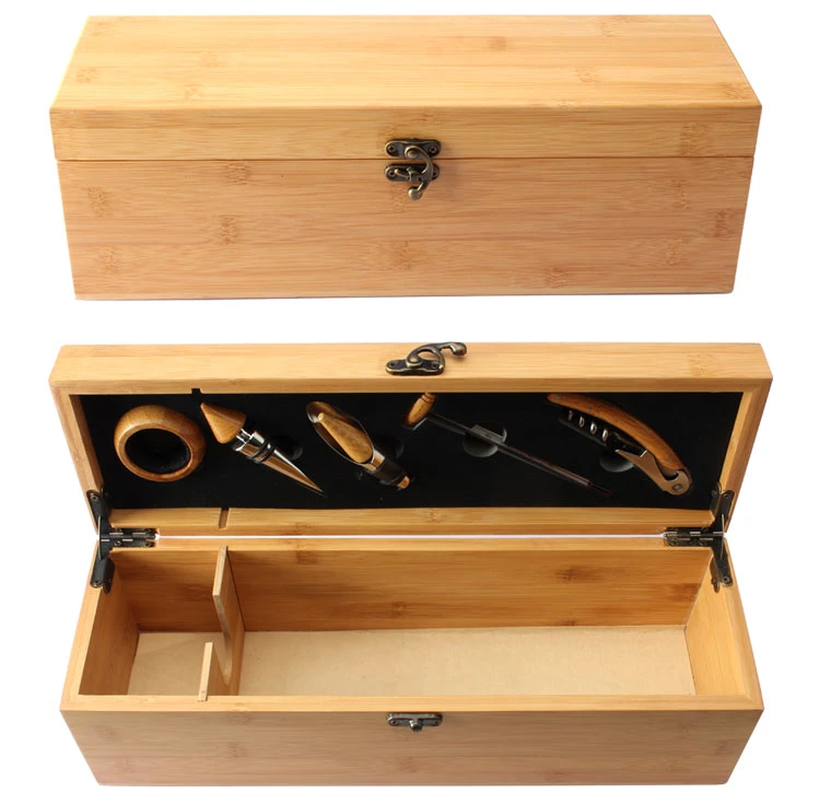 Custom Bamboo Wooden Wine Whiskey Packaging Box for 1 Bottles Wine Storage Case