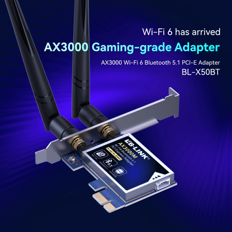 LB-LINK BL-X50BT Carte WiFi6 PCIE pour PC de bureau AX3000, Bluetooth 5.1, WPA3, Adaptateur sans fil bibande 802.11AX avec MU-MIMO, Latence ultra-basse.