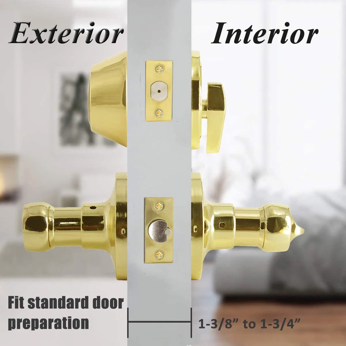 Polished Gloden Door Lever Lockset with Deadbolt Door Lock