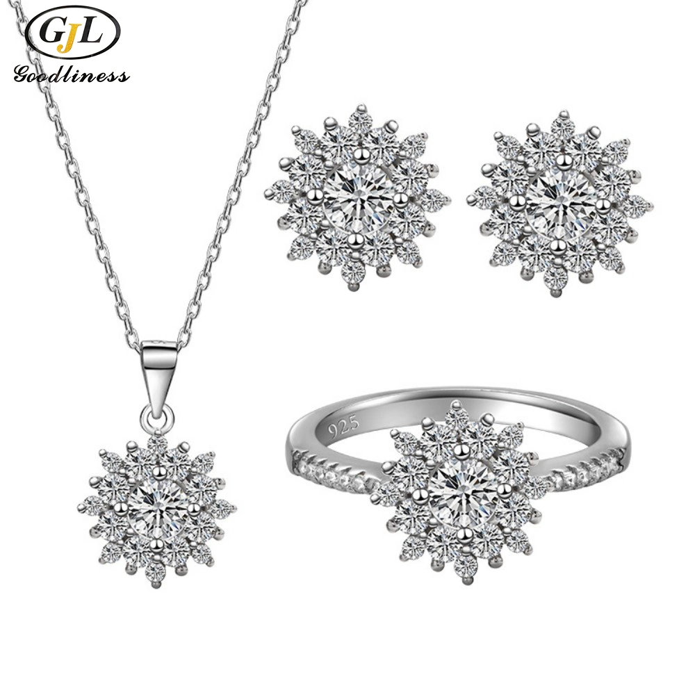 S925 de copo de nieve de plata Anillo de zirconio Collar Aretes joyas para mujer