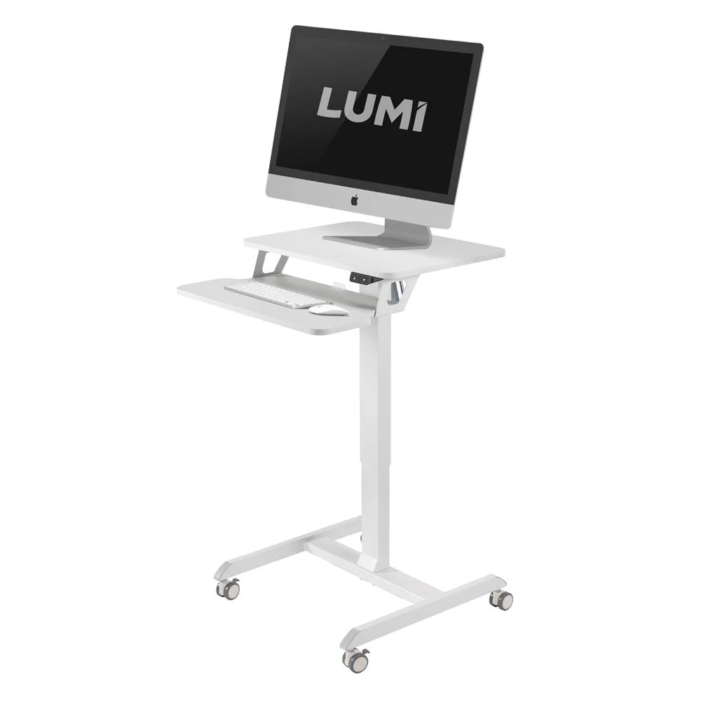 Office Furniture Two Tier Electric Mobile Sit Stand Computer Laptop Height Adjustable Standing Desk with Wheels