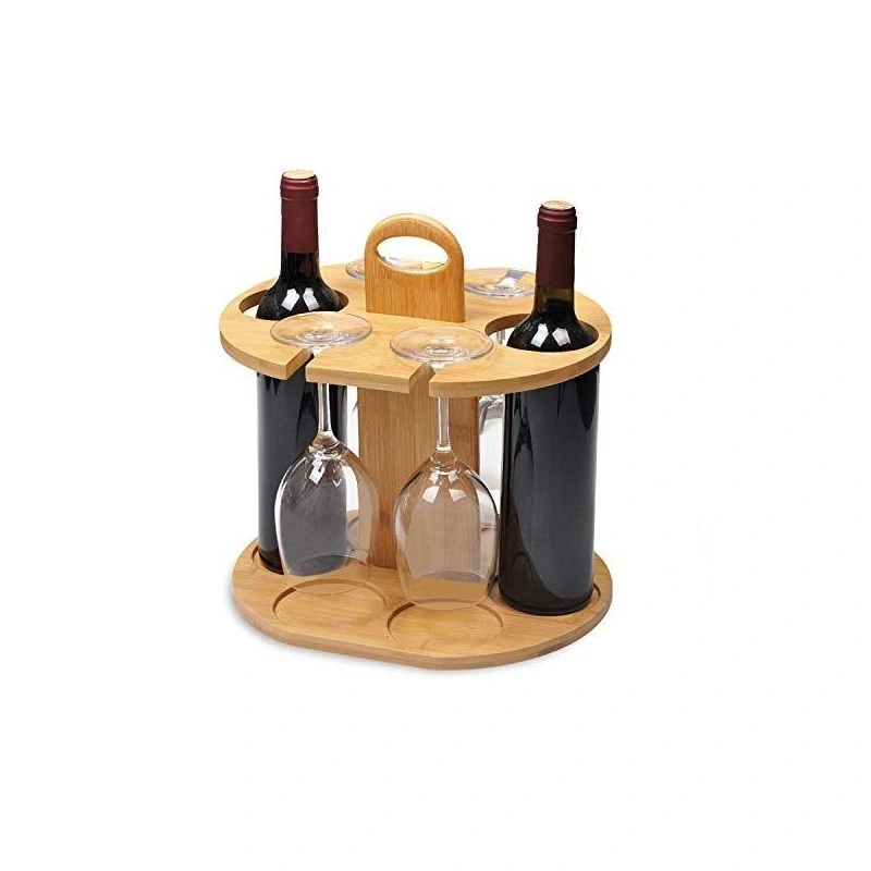 Montaje de estante de vino de bambú natural titular de la copa de vino