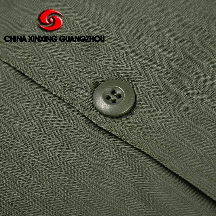 Custom Long Sleeve Polyester Cotton Plain Fabric Olive Green Police Casual Men's Shirt