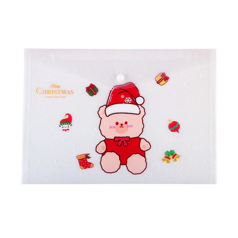 Christmas Cartoon PVC Snap A4 File Bag Large Capacity Test Paper Bag Office Storage Bag Transparent Classification Information Bag