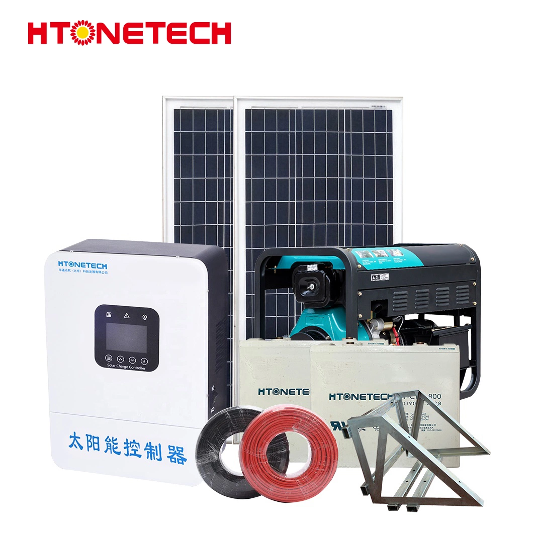 Htonetech off Grid Solar Power System 240V China 5000W 45026W 330W Monocrystalline Solar Panel 60 Cell 162kw Diesel Generator 40kw Hybrid Solar Panel System Kit