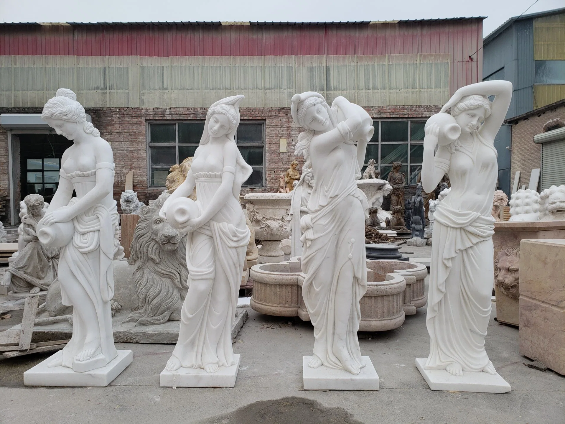 Various Style Kettle Woman Display Marble Figure Statue Stone Sculpture (SYMS-208)