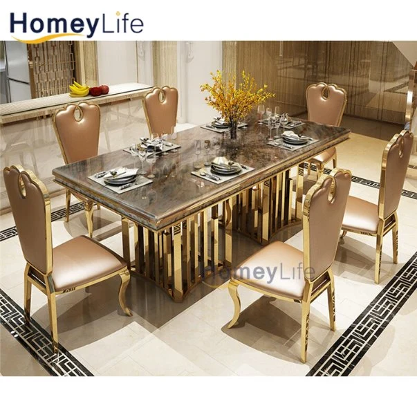 Foshan Factory Manufacture Modern Furniture Wholesale Commercial Luxury Dining Table and 6 Dining Restaurant Chair