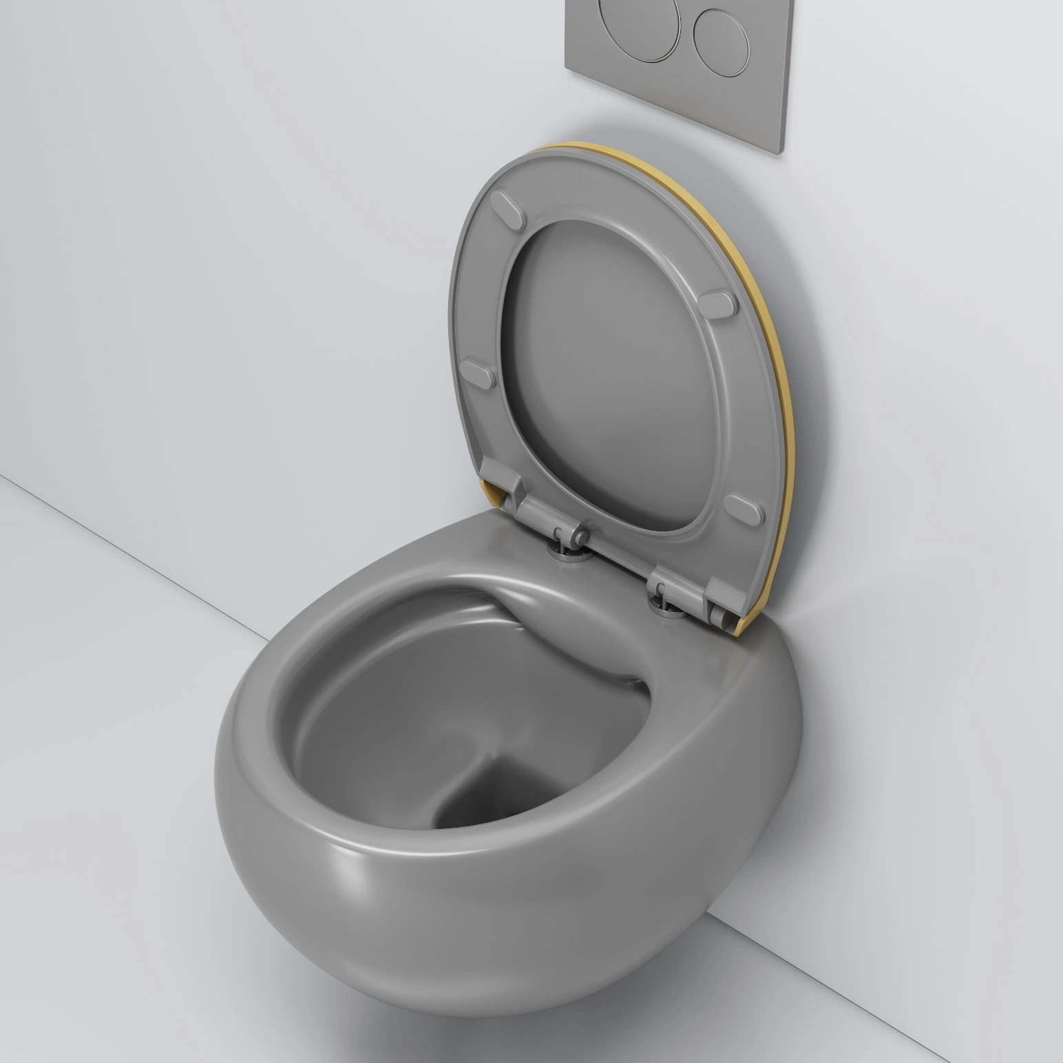 Modern Colour Grey-Gold Mounted Snail Shape Ceramic Wall Hung Toilet