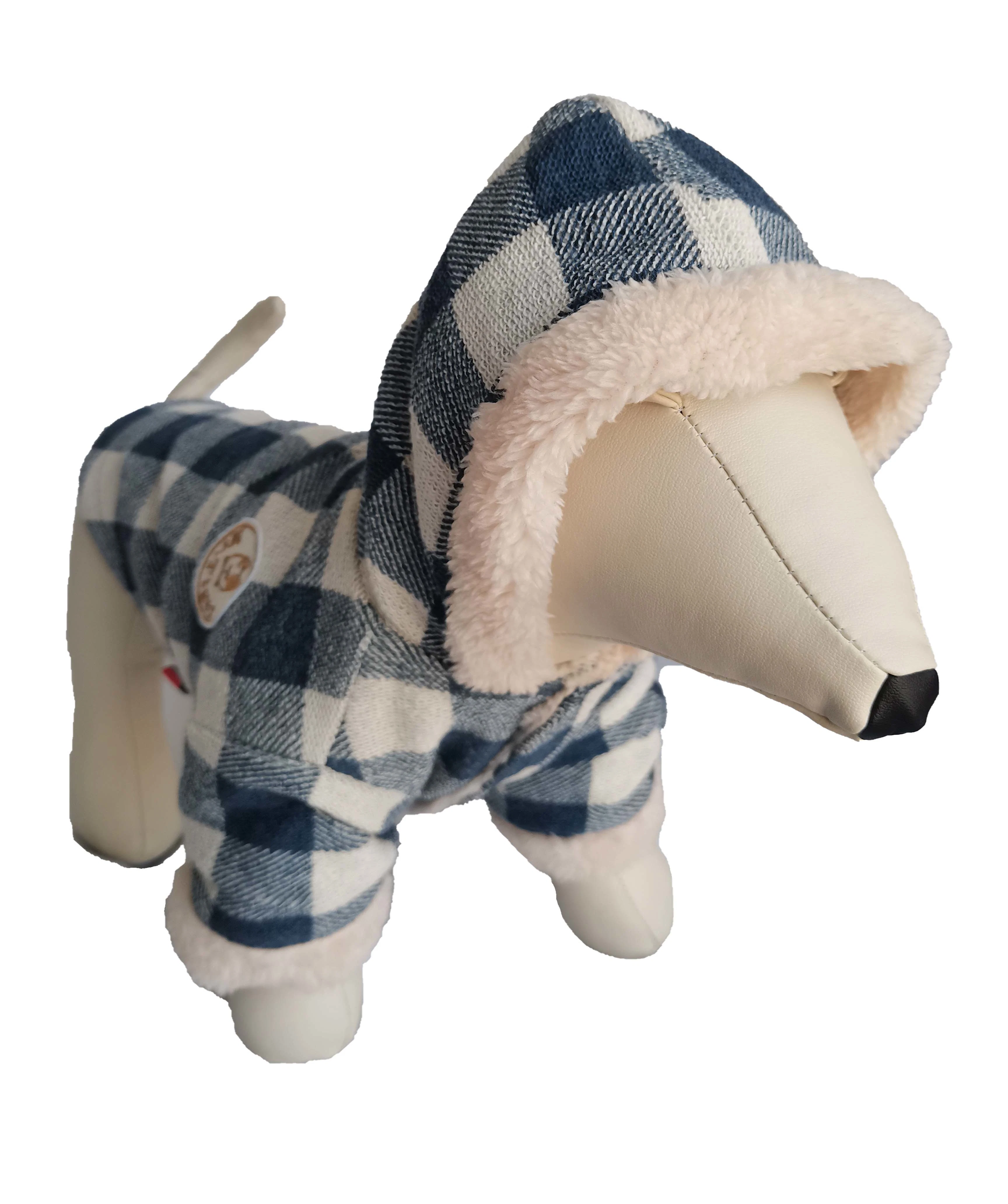 High-Quality Checked Fur-Lining Winter Dog Hoodies Coat Clothes Pet Apparel