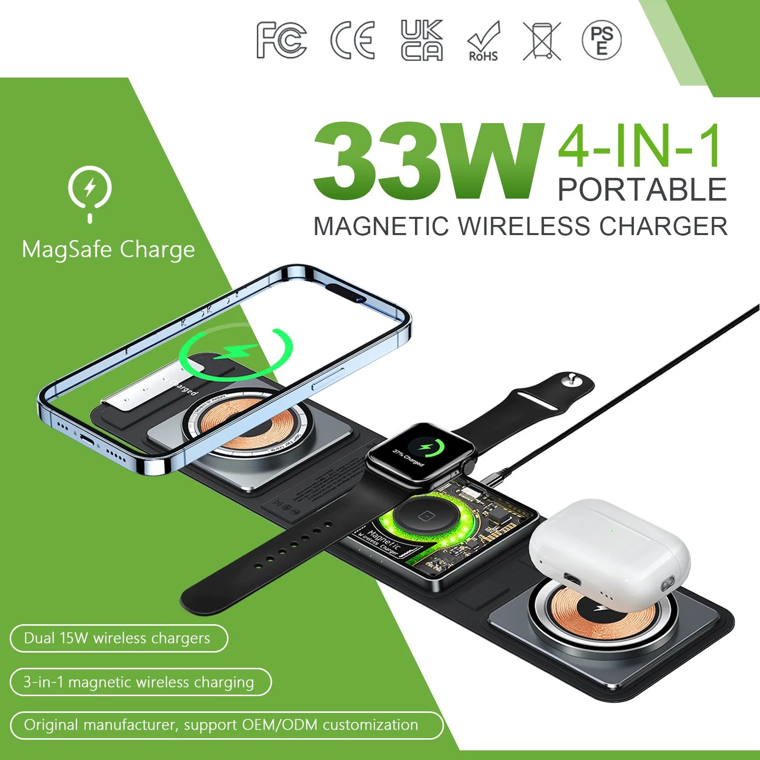 Compact and Easy to Carry Wireless Charger 3 in 1 Qi Charger Type C Station Mobile Phone Universal Qi Wireless Charger