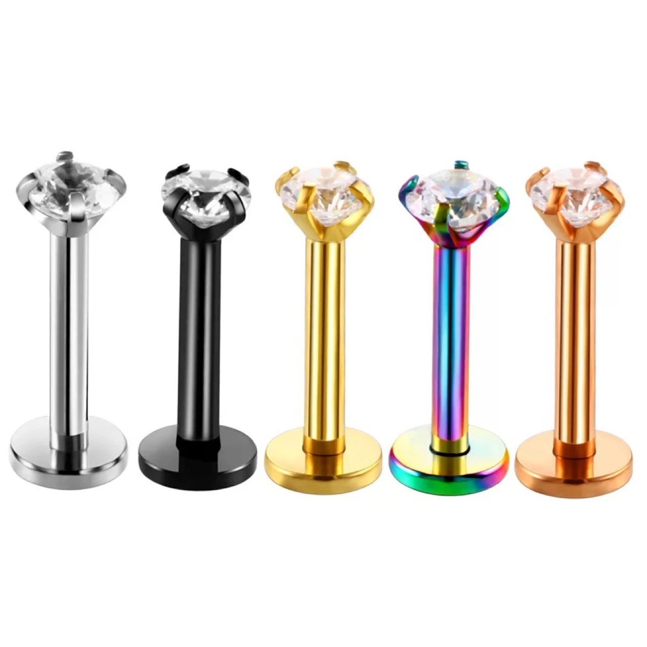 Jóia de corpo clássico da moda ASTM F136 Titanium Labret Threadless Push Ajuste Design 4 pinos Definição Moissanite CZ para orelha de lábios Nariz Piercing Jóias