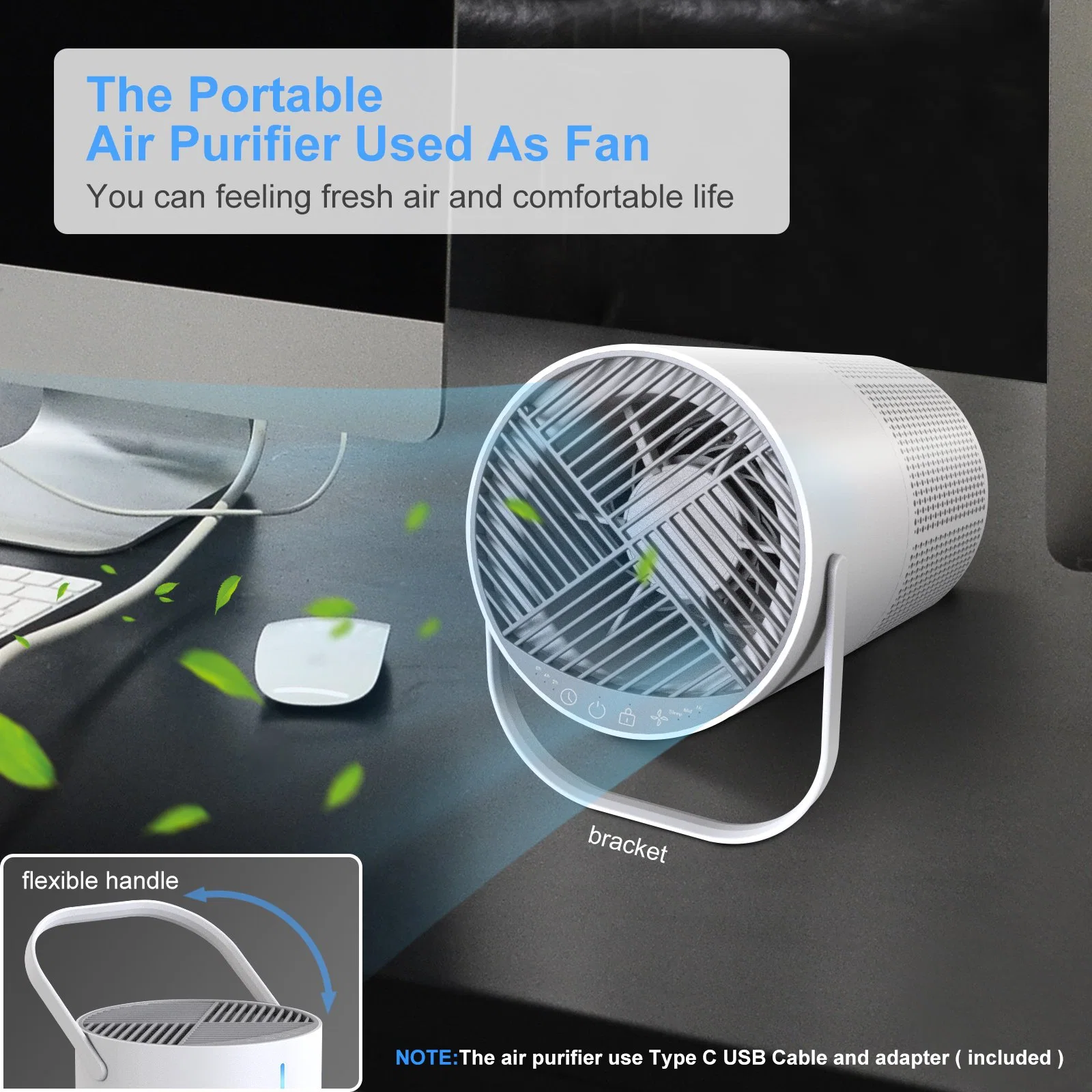 Type C Charging Portable Air Purifier - True HEPA Filter Cleans Air, Helps Alleviate Allergies Eliminates Smoke & More 100% Ozone Free