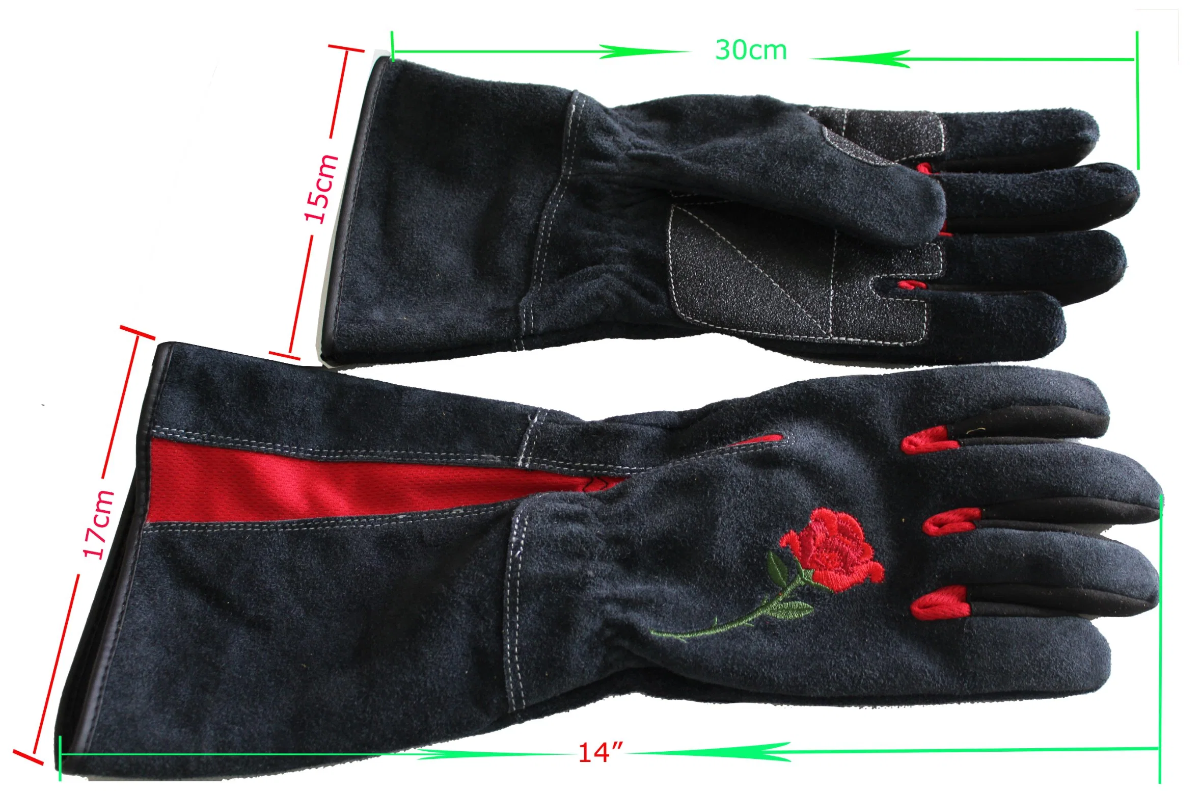 Kuh Split Gartenarbeit Handschuh mit Rose Emroidery auf dem Rücken Für die Dame