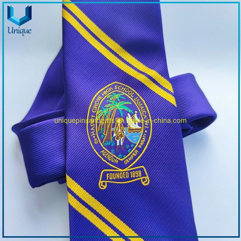 Custom High Quality personalizado imitado de seda poliéster Neckti, tela Corbatas Escuela de tejidos Tías de estudiantes