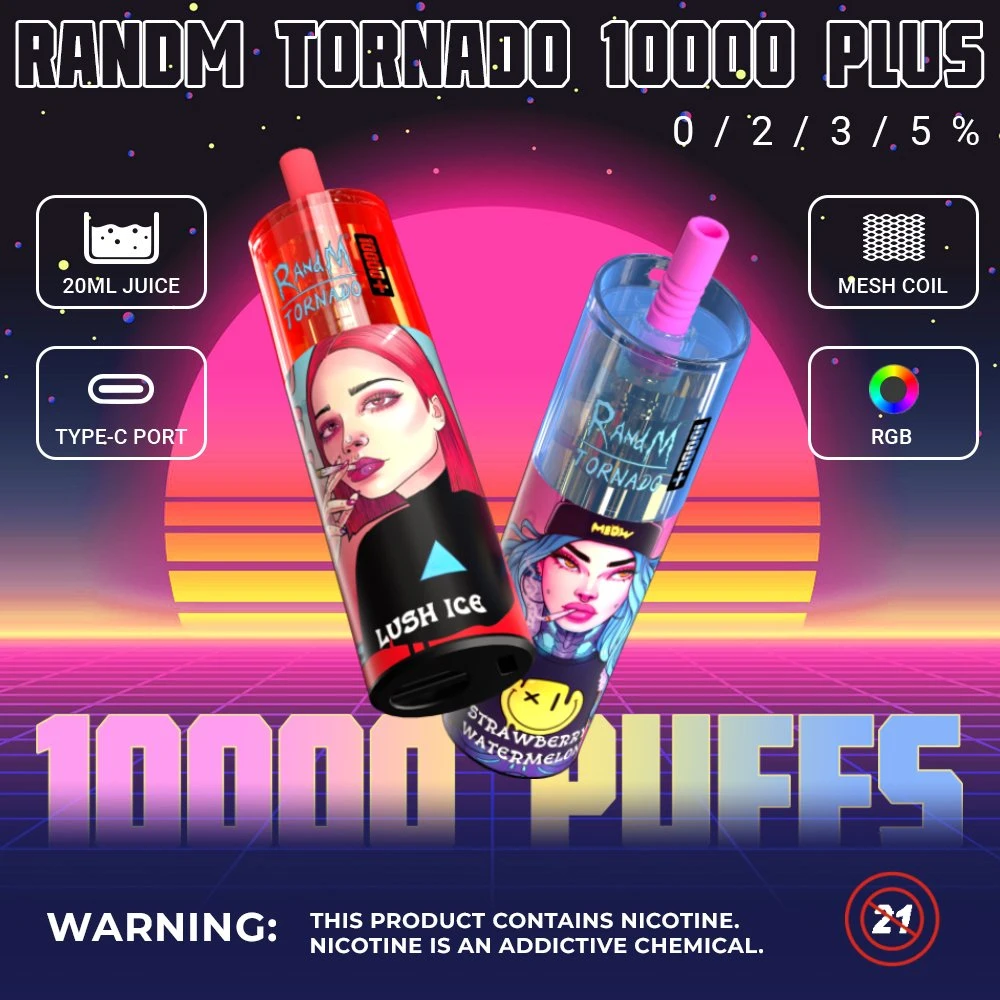 2023 Новый одноразовый стилус Vape Randm Tornado 10000 Plus Пух 0% 2% 3% 5% NIC Disposable E Cigarette 10K Пух 10000