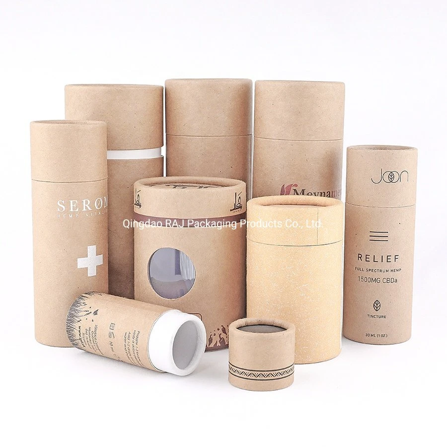 Eco Friendly Customized Printing Brown Kraft Paper Tube for Cosmetic Packaging Cardboard Cylinder Gift Box for Essential Oil/Skin Care