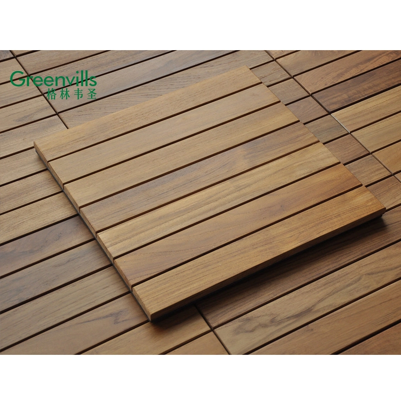 Guangzhou DIY Interlocking Deck Tiles Waterproof Burma Teak Solid Wood Outdoor Garden Path Decking Tiles