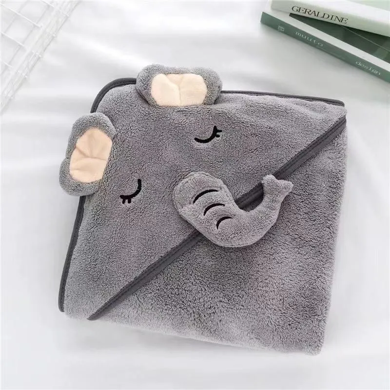 Kids Soft Fast Absorbing Microfiber Coral Fleece Hooded Bath Wrap Baby Towel