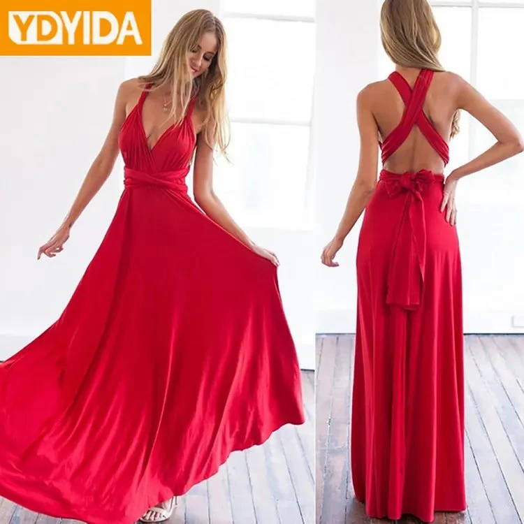 Women&prime; S Dresses Halter-Neck Back Soild Sexy Long Skirt Ladies Apparel