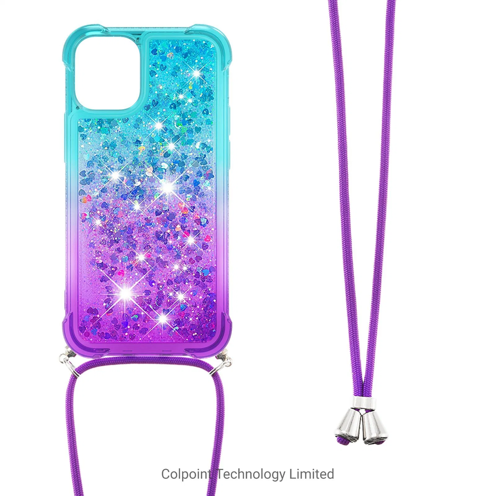 Gradient Quicksand Series Glitter Flowing TPU Liquid Flowing Case with Strap for iPhone 13 Mini 5.4 Inch - Sky Blue Purple