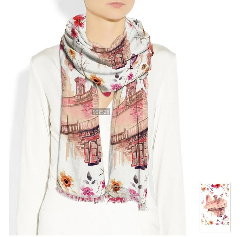 Fashion Digital Print Customize Design 100% Wool Shawl