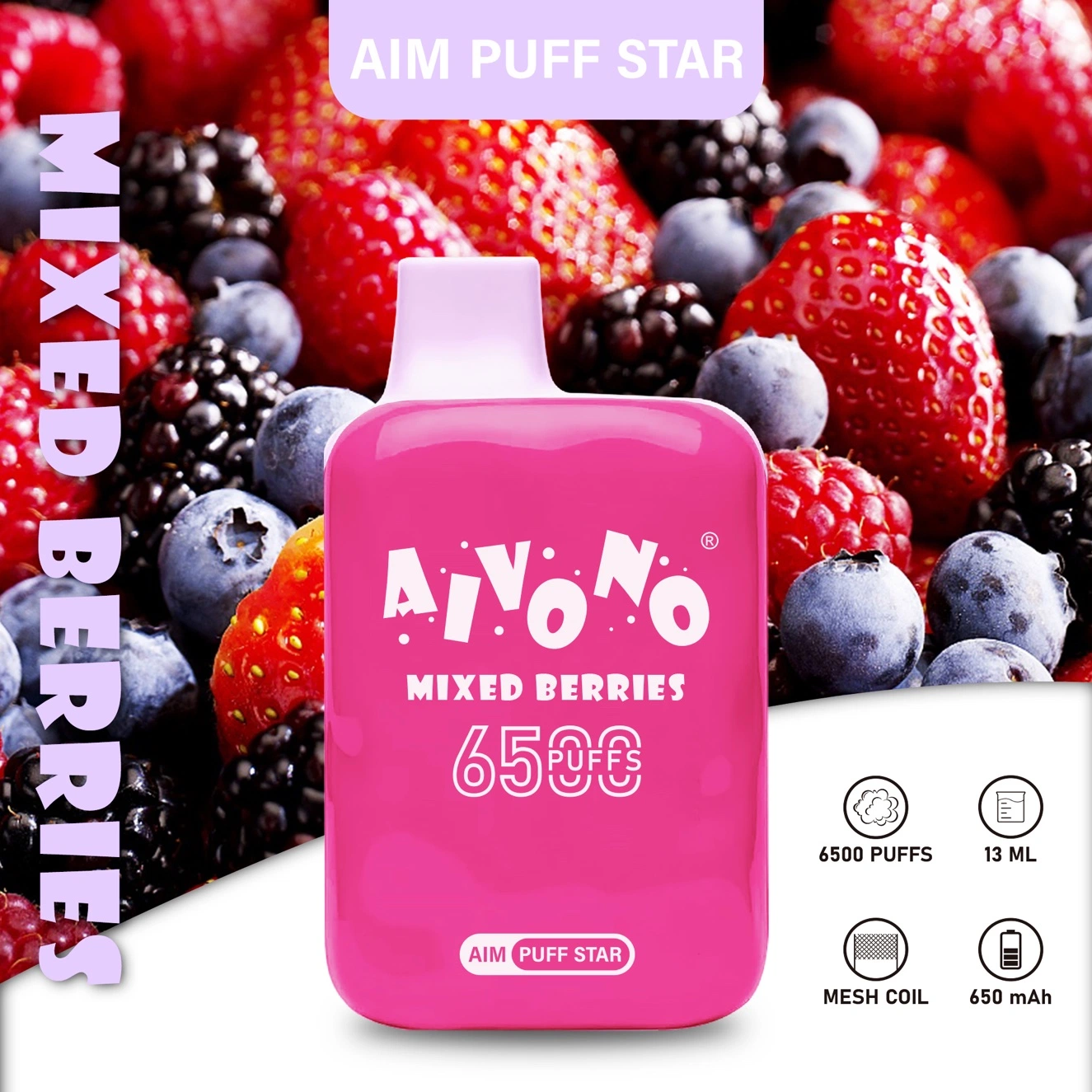 2023 новый продукт Aivono цель отшелушивающей подушечкой Star 6500 Puffs 13мл E-сок предварительно заполненным мини-Vape перо 400 Мач аккумулятор Ecigarette