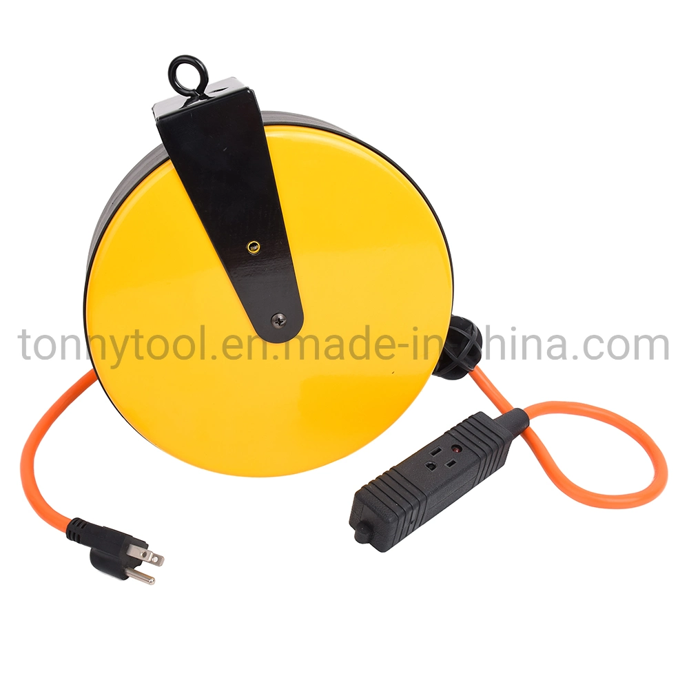 30 FT Retractable Extension Cord Reel with Breaker Switch and 3 Electrical Power Outlets Durable Orange Cable