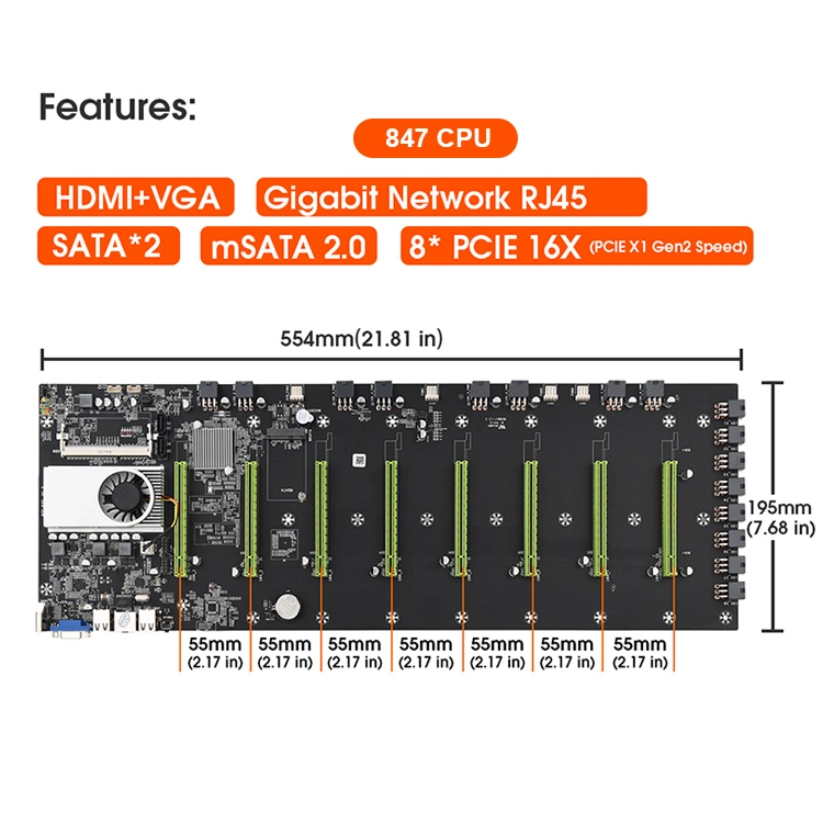 Fabrik Großhandel/Lieferantspreis Motherboard 8 GPU Mainboard 55mm Spacing Desktop Hauptplatine Des Computers