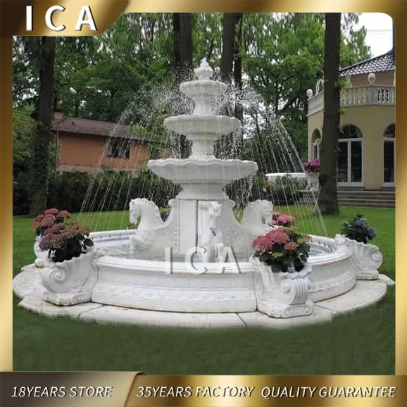 Outdoor Garden Fountain Marble Layer Water Fountain Stone Fountain with Horse
