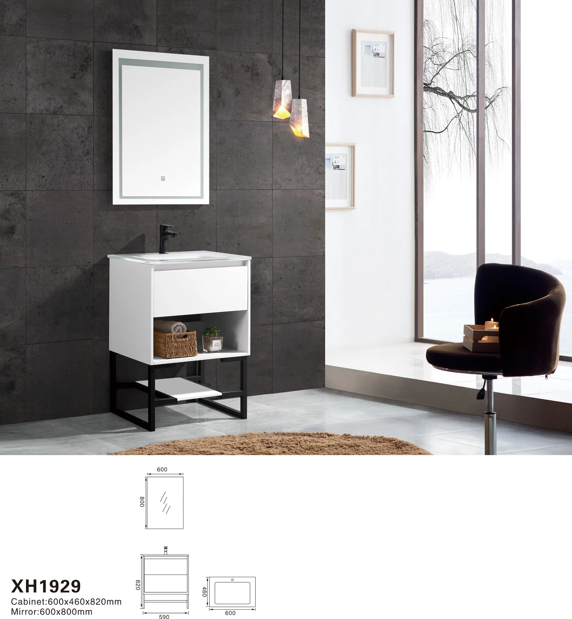 Hot Seller White Painted Bathroom Furniture Cabinet with LED Mirror