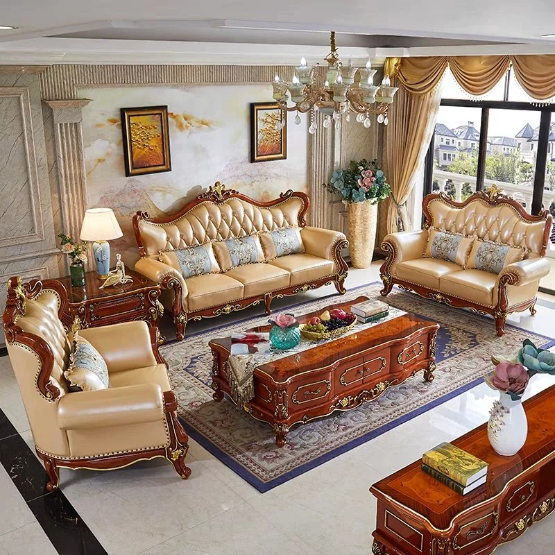 Luxury European Royal Living Room Lounge Golden Sofa