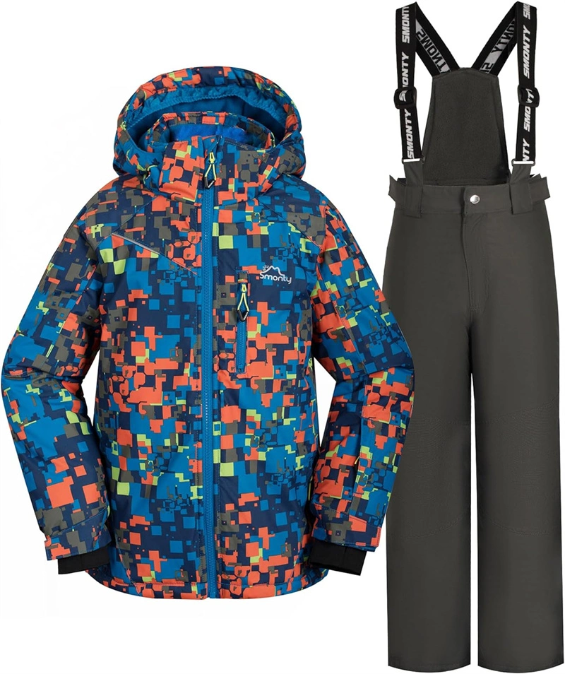 Calças de duas peças com capuz e isolamento à prova de água, à prova de vento, da moda OEM, de 20 mm E casaco Sports Snowboarding Winter Snow Suit Skisuit